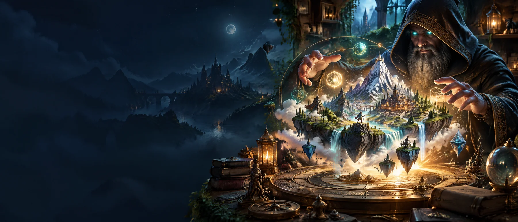 A wizard crafting an illustrated game world